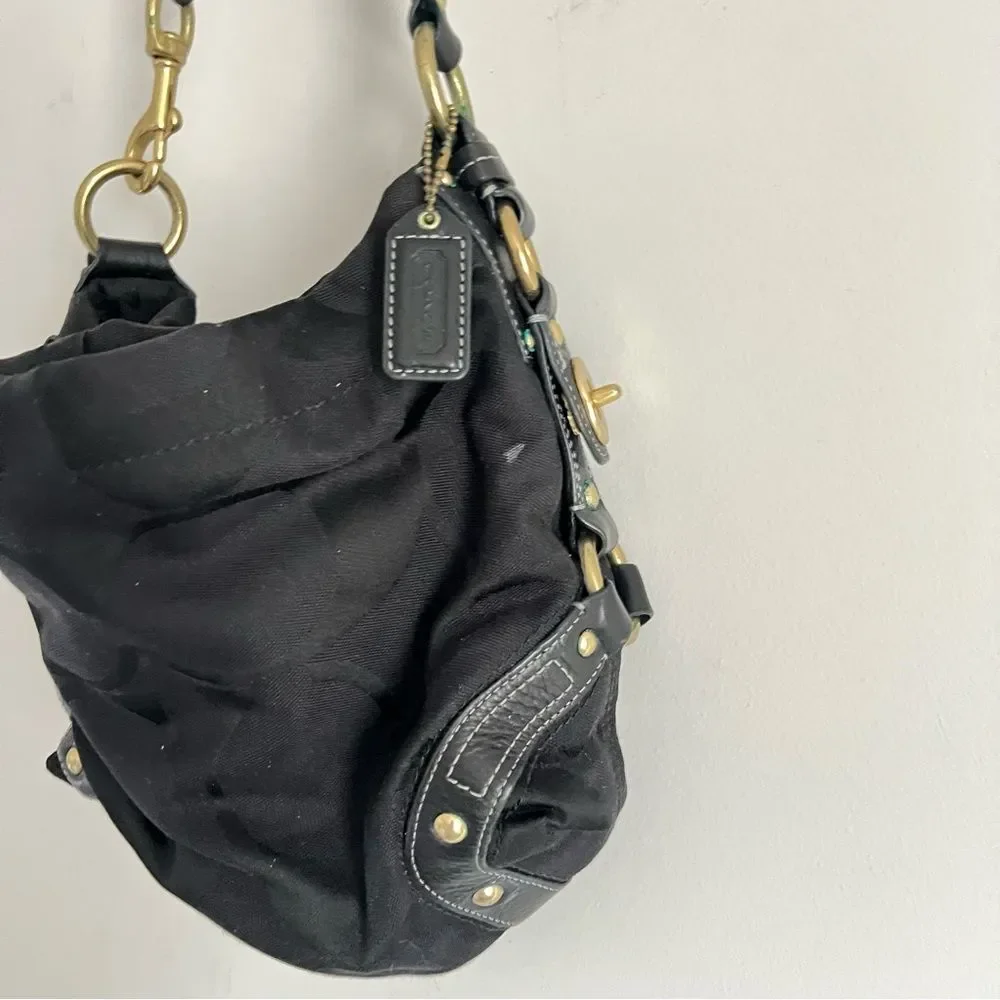 Coach 10619 Signature Canvas Shoulder Bag black Turnlock Y2K - Picture 5 of 16